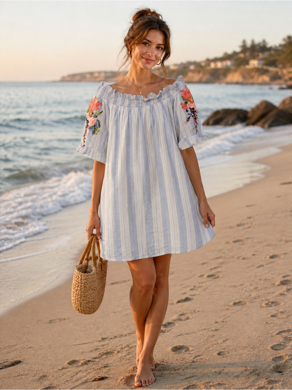 Hayden Blue And Pink Floral Embroidered Mini Dress